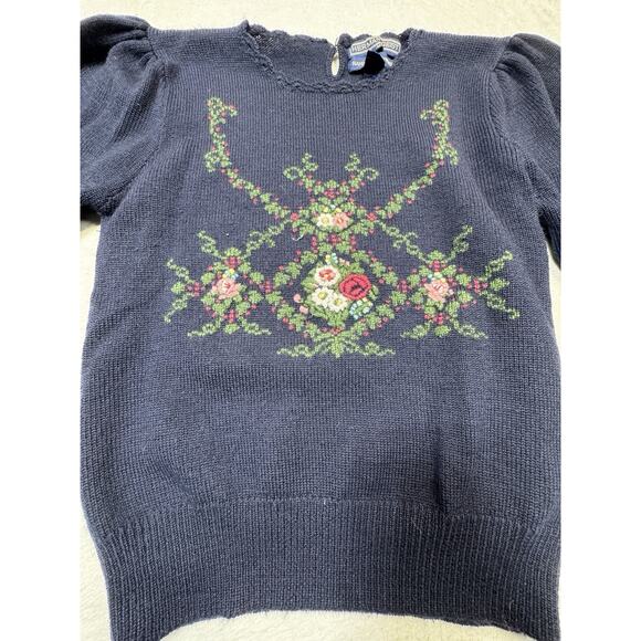 Vintage Herman Geist Cardigan Sweater Hand Embroidered Floral Cottage Core Med - Picture 1 of 9